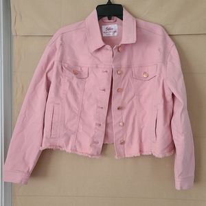 Over sized cropped pink denim jacket